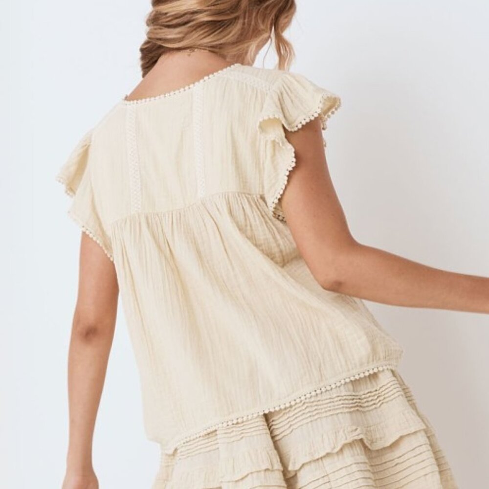 Spell Hanalei Short Sleeve Blouse in Sand, Size Small - Picture 2 of 6